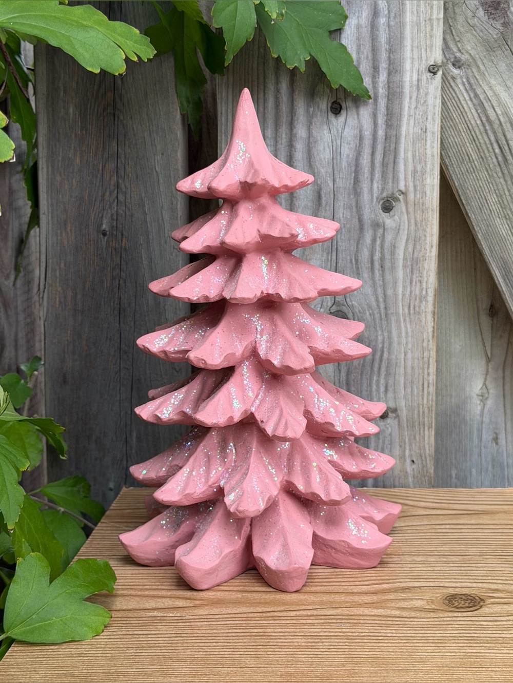 Pink Christmas Glittery Resin Tree Holiday Decor 9.5”
